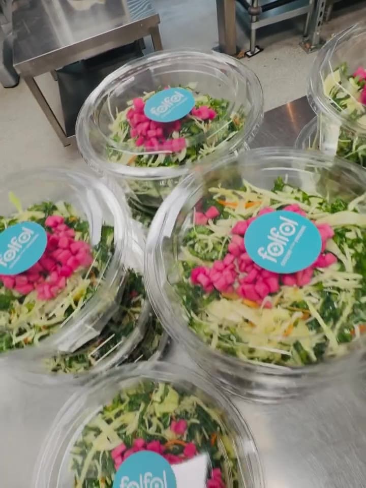 Fresh folfol salads, packed for delivery.